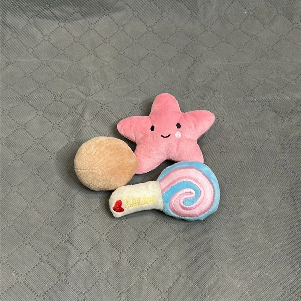 Vibrant Plush Cat Toy Set with Star Rattle Ball & Lollipop toy set of 3 NWT